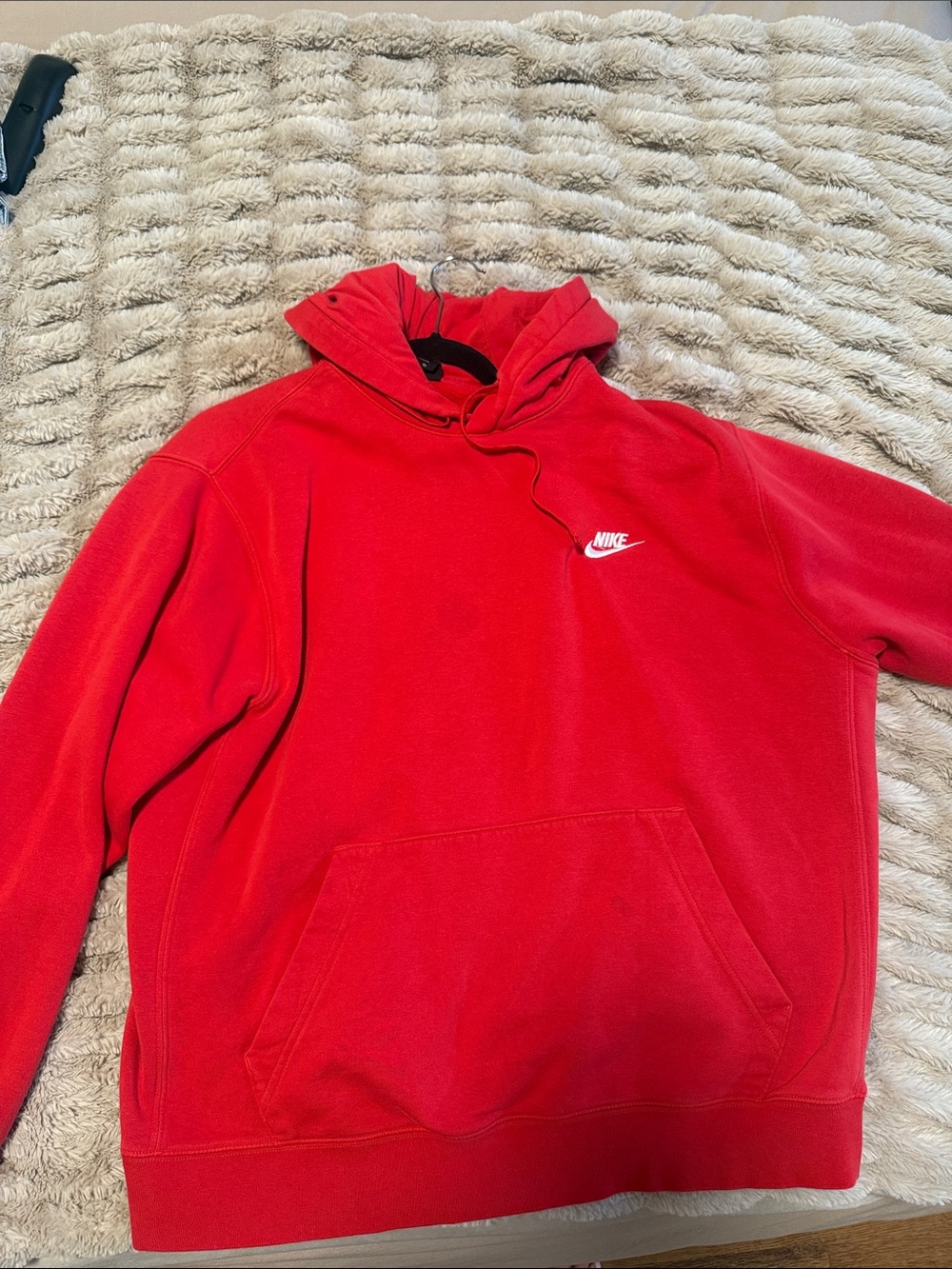 Nike XL Men's Red Crewneck Hoodie with Small White Logo